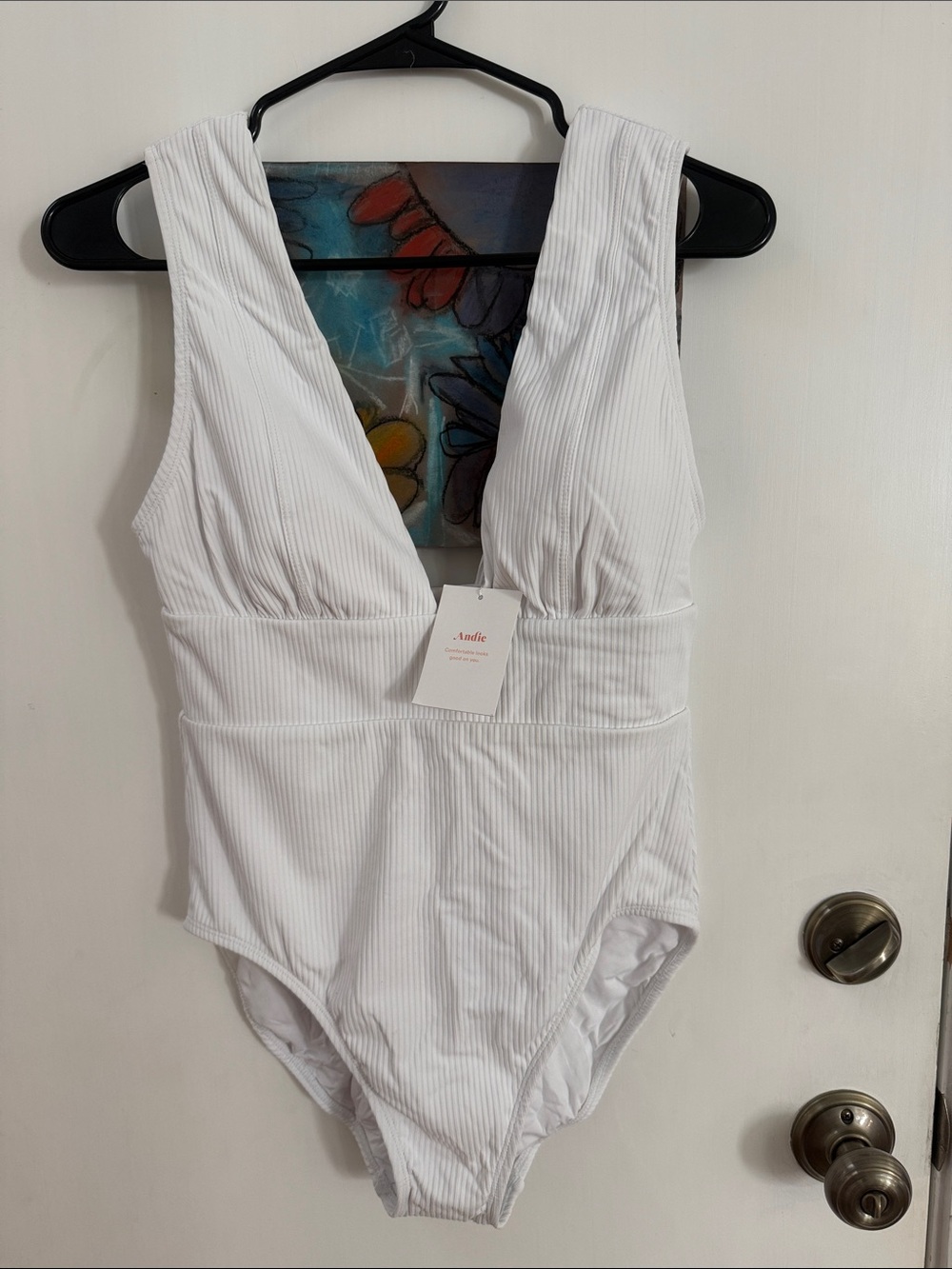 Andie White Ribbed Deep V One-Piece Swimsuit